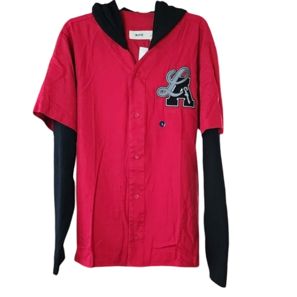 Hollister NWT Men's Large Red and Black‎ Baseball LA Jersey Hoodie - Picture 1 of 6